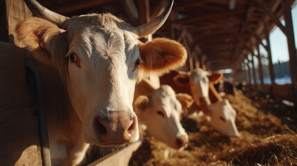 Closeup cow head in barn