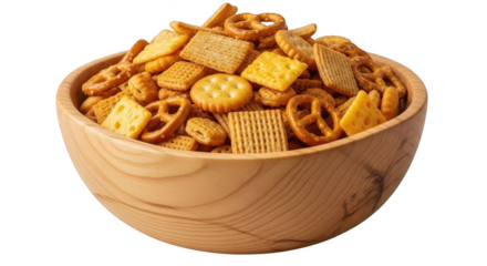 Bowl of mixed savory snacks isolated on transparent background