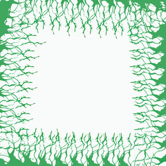 Floral frame with a vintage branch of green leaves and flowers