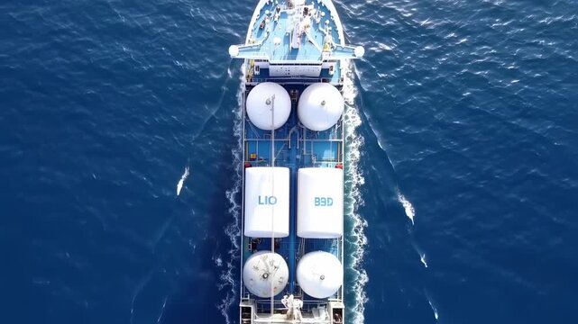 Liquid Gas Tanker Ship Cruising the Ocean, Aerial View