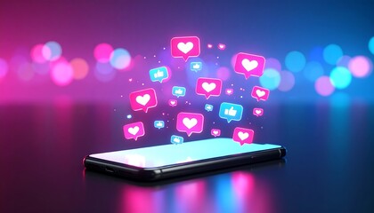 Smartphone glowing with social media notifications