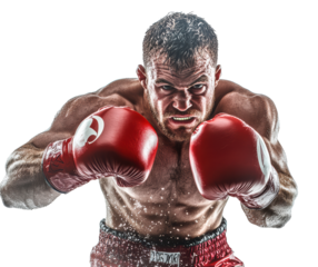 Aggressive boxer ready for combat stance