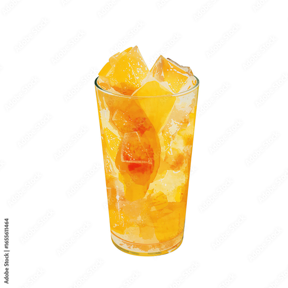 Aufkleber refreshing fruity beverage showcasing vibrant peach chunks against an isolated setting creating