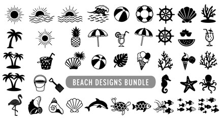 Obraz premium Summer beach icons for vacation vibes great for branding, promotions, and holiday designs, get creative now