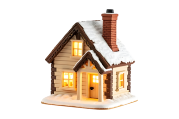 Cozy christmas village house with glowing windows and snowy roof evokes warmth and holiday cheer transparent background