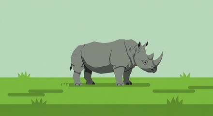 Fototapeta premium Action Scene, Rhinoceros, Grassland, Illustration, Nature, Side View, Conservation Awareness
