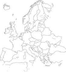 Obraz premium Minimalist Black and White Line Art Map of Europe with Country Outlines