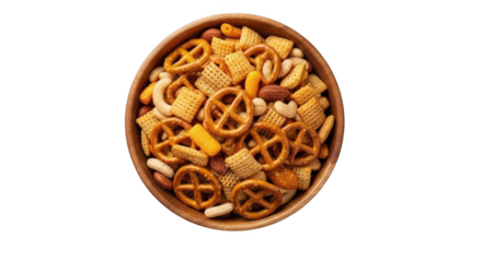 Bowl of mixed snack foods isolated on transparent background