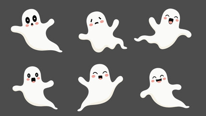 Cute Cartoon Ghosts Collection – Friendly Halloween Illustration Set