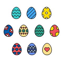 Easter egg pattern icon set. Line color outline style