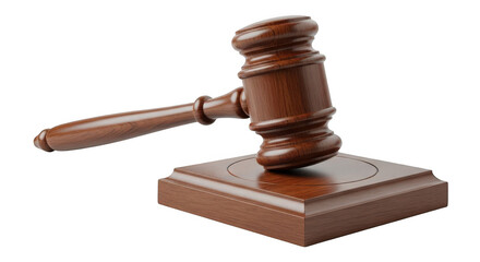 Wooden gavel and sounding block isolated on transparent background