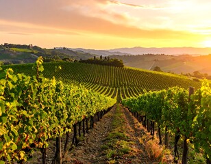 Naklejka premium Vineyard landscape at sunset (1)