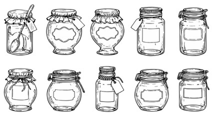 Unique hand-drawn mason jars sketch perfect for vintage craft projects or rustic food preservation themes