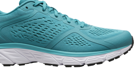 Closeup of a Teal Running Shoe with White Sole.