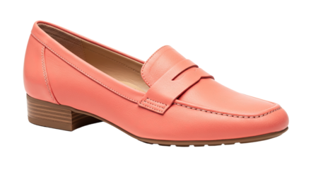 Coral Leather Womens Penny Loafer Shoe with Low Heel.