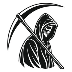 Black Silhouette of Grim Reaper Icon with Scythe