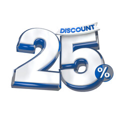 3d sales blue and white discount price tag for composition 25 percent, amazing for product promotion