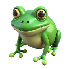 Fototapeta premium Bright Green Cartoon Frog Sitting in Natural Environment with Large Eyes and Smiling Expression