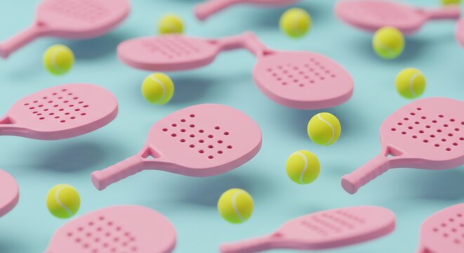 Pink paddle rackets and yellow tennis balls