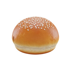 3d icon of a single, freshly baked burger bun with sesame seeds, isolated on a transparent background, ready for a delicious meal