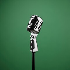 Fototapeta premium Vintage Microphone on Green Background in Studio Style for Recording or Broadcast