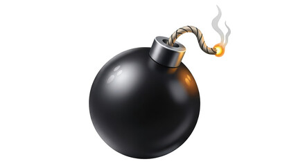 Classic black bomb with burning fuse isolated on transparent background