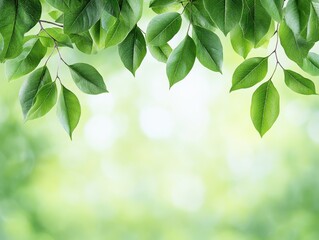 Fresh leaves border soft green bokeh
