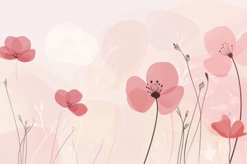 Delicate Watercolor Poppies in Soft Pink Hues, a Springtime Floral Design Element