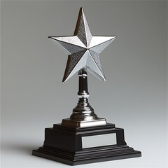 Silver star-shaped trophy on a black base.