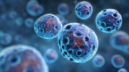 Blue Microscopic Cells Cluster
