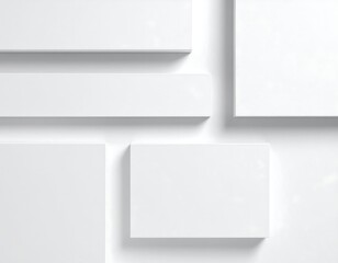 Fototapeta premium White rectangular shapes, various sizes, arranged on a white background, casting subtle shadows