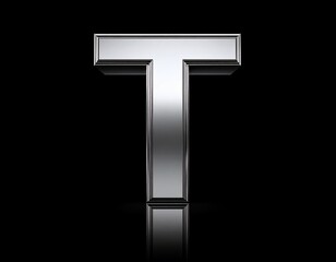 Shiny Chrome Letter T 3D Render Alphabet Symbol.