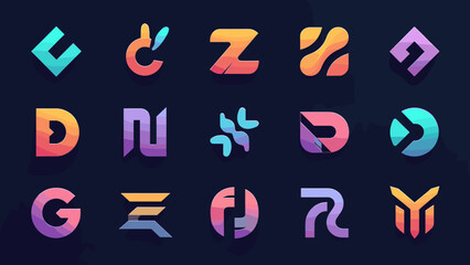 Colorful Geometric Logo Grid &ndash; Flat Minimalist Modern Icons