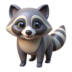 Naklejka premium Cute Cartoon Raccoon Character Sitting with Large Bright Eyes in 3D Style