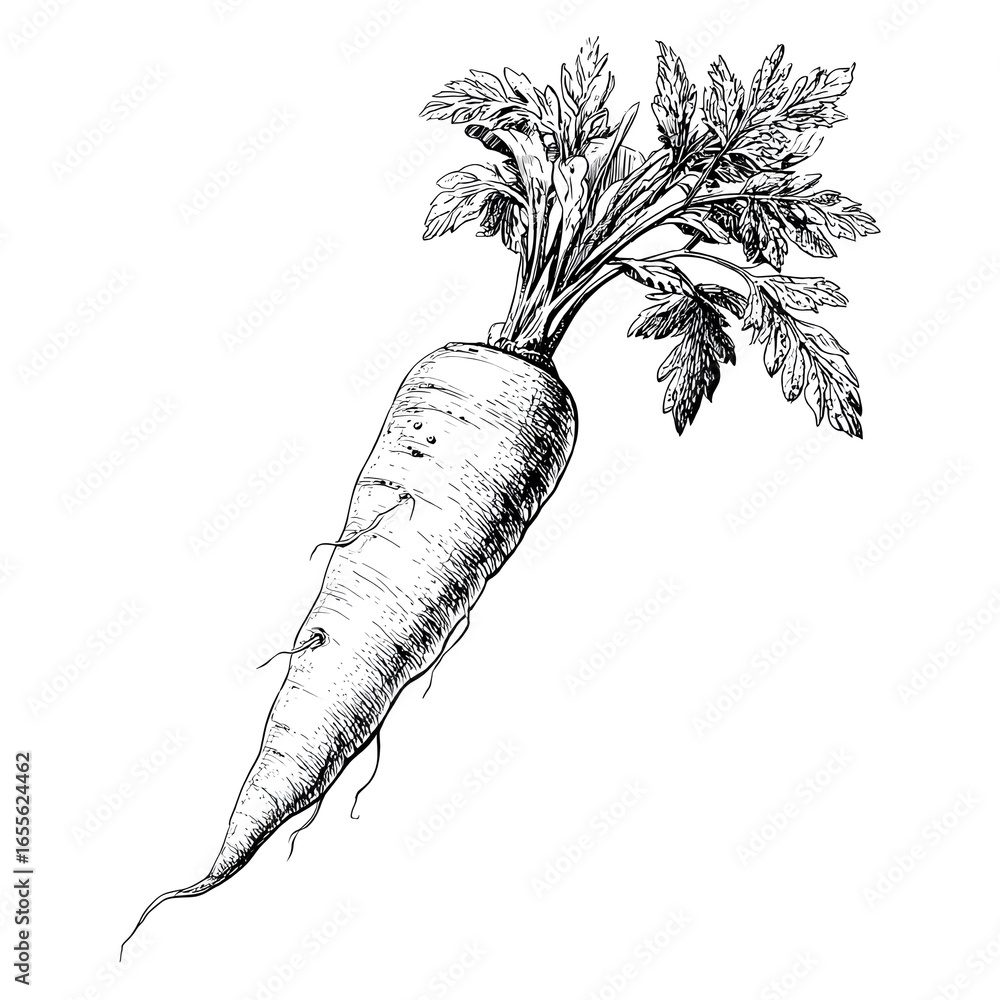 Poster simple black and white carrot drawing with outline style – stock vector icon in line style