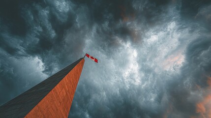 Red and White Flag in Clouds