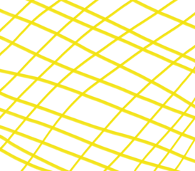Abstract yellow lines crossing in a net-like or mesh pattern, forming a curved grid design on a white background