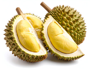 Obraz premium Durian Fruit Creamy Yellow Flesh, Large Seeds, Isolated on White