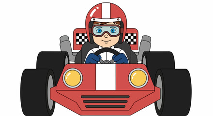 Cartoon Go-Kart Racer in Red Helmet and Goggles.