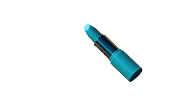 Teal lipstick, digitally rendered, graphic, cosmetic product