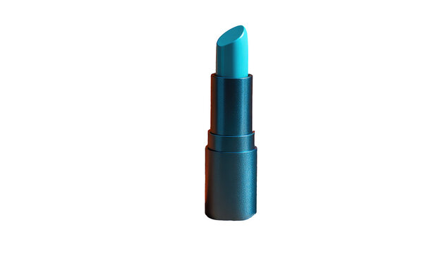 A vibrant turquoise lipstick, rendered in a stylized 3D graphic, with a dark-blue metallic barrel - Powered by Adobe
