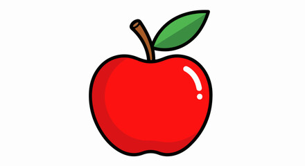 Vibrant Red Apple with Green Leaf and Stem.