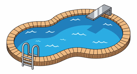 Cartoon Swimming Pool with Curved Shape and Ladder.