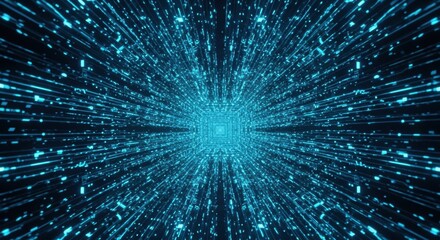 Obraz premium Abstract Blue Digital Tunnel Futuristic Data Stream, Cyberspace Vortex, Technology Background, Glowing Lines, Abstract Art