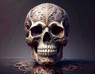 Ornate skull with decorative gold filigree