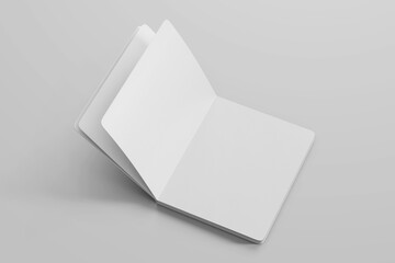 blank textured paper open pages preschool children story education illustration book portrait 8x10 inch letter size rounded corner realistic mockup template isolated 3d render