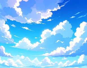 Blue Sky with Fluffy Clouds, and Sunny Day.