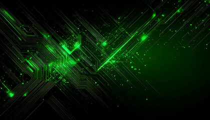 Abstract Green Technology Circuit Board Background with Glowing Light Effects