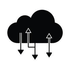 Cloud with Data Arrows Vector Silhouette  