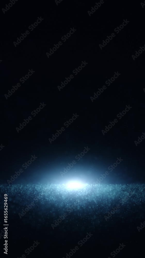 Poster dark blue glowing space landscape with dot particles copy space loop vertical background.